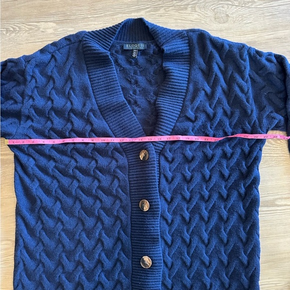 Eloquii Cardigan Sweater Dress Size 18 20 Novelty Stitch Deep Blue Stretch Knit - Picture 8 of 11